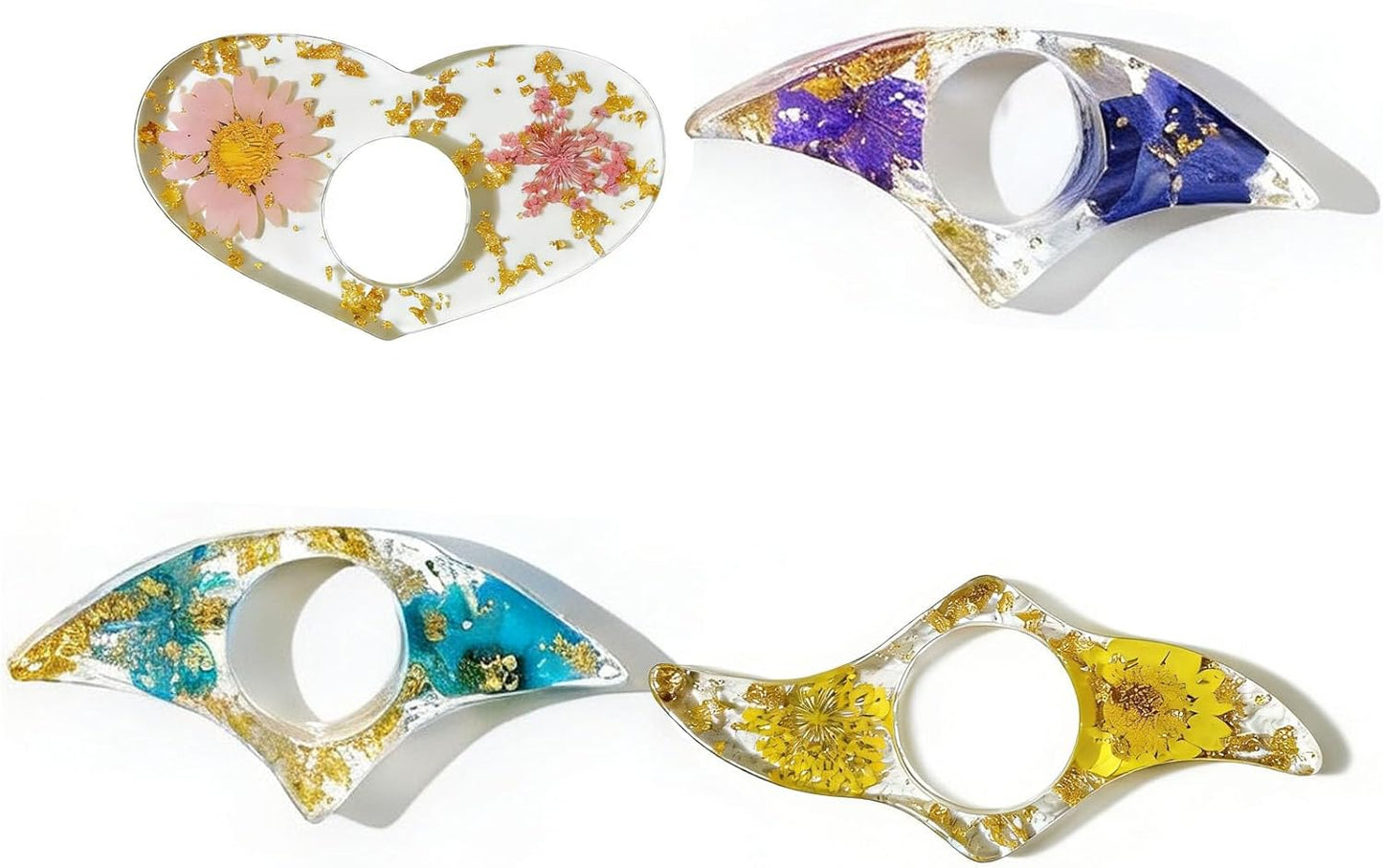 LeLehome 4PCS Book Page Holder, Dried Flower Thumb Ring Book Holder for Reading Lovers, Handmade Resin Finger Ring Opener Bookmark Gifts Accessories