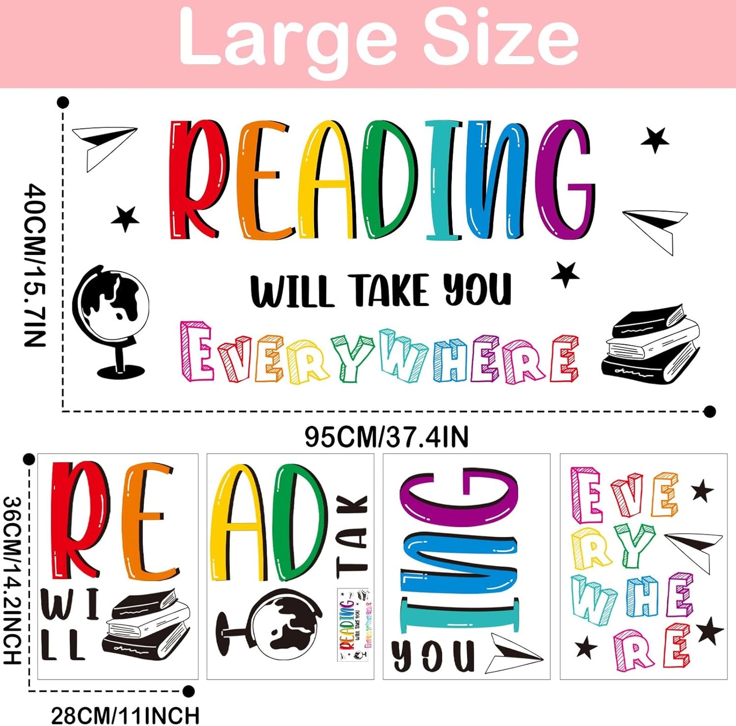 Reading Wall Stickers Classroom Wall Decals Motivational Walls Decor Reading Will Take You Everywhere Library Decoration for Teachers Must Haves Window Cling Back to School Door Decorations