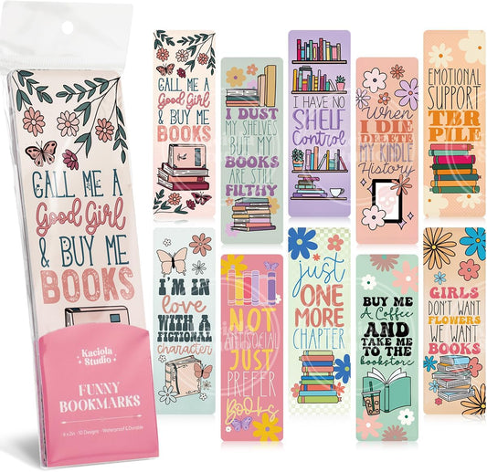 Kaciola Studio10 PCS Booklovers Cute Bookmarks, Funny Bookmarks for Women, Double Sided Bookworm Design Book Lovers Gifts,Book Accessories for Women Men Students Teachers Reading