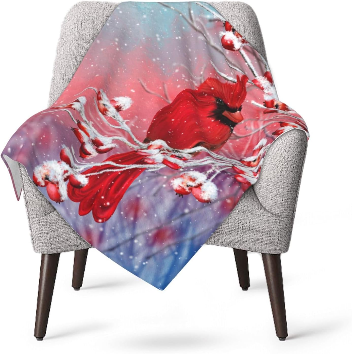 Red Cardinal Bird Snowy Background Bed Blanket Ultra Soft Throw Blanket All Season Warm Light Weight Cozy Plush Blankets for Home Bedroom Sofa Chair Travel, 50"X40"