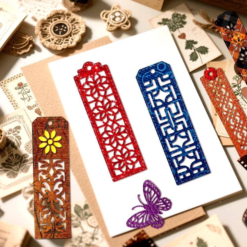 MAYJOYDIY Retro Bookmark Metal Die Cuts Page Marker Butterfly Cutting Dies Floral Engraving Embossing Stencils Scrapbooking Tool for DIY Craft Card Making Album Gift Decor