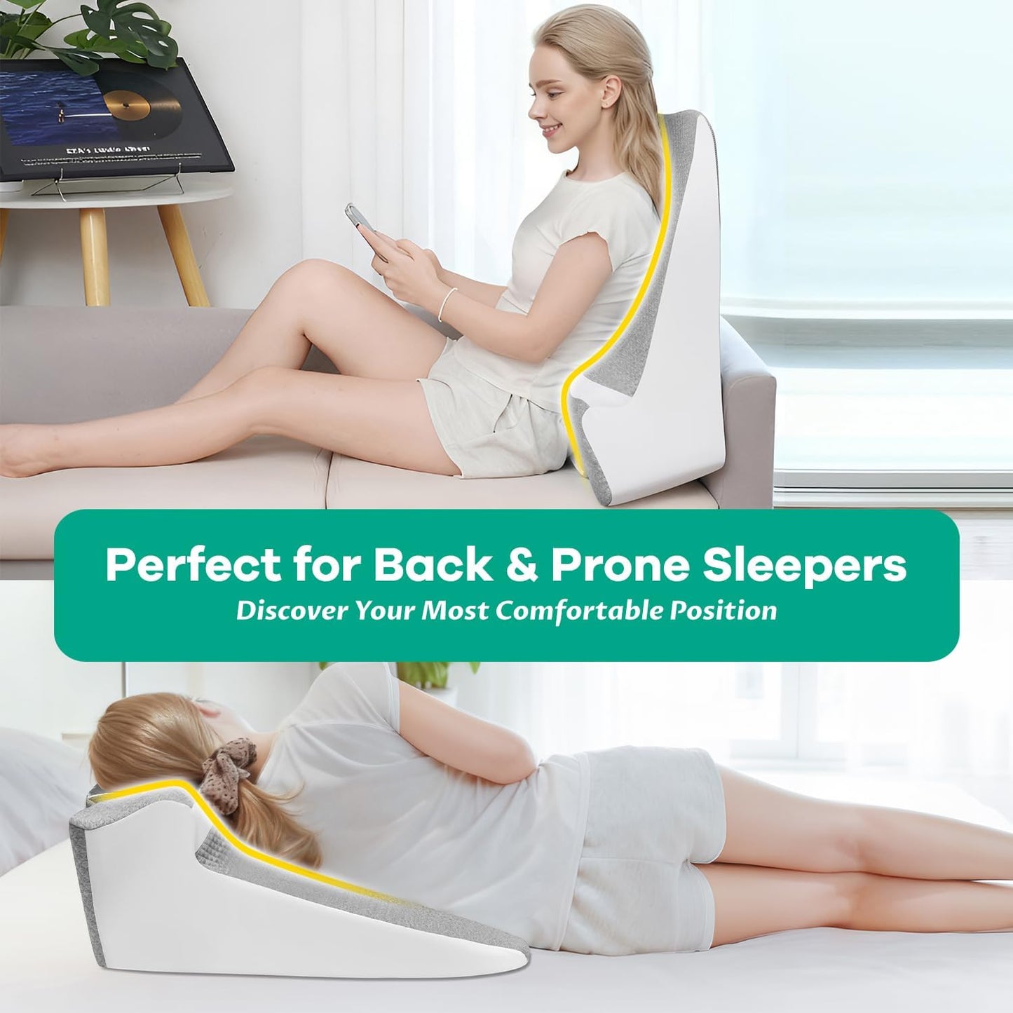 Bed Wedge Pillow for Headboard, Ergonomic Wedge Pillow for Sleep Apnea Memory Foam Reading Pillow for Back, Neck & Head Comfortable Support-Grey