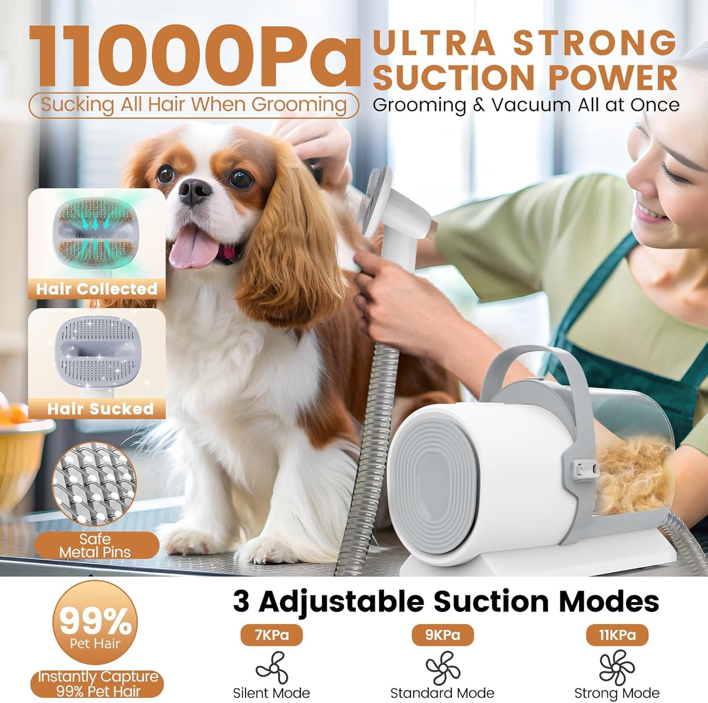 Dog Grooming Vacuum and Kit, Clipper Nail Trimmer Grinder, 2.5L Dust Cup 7 Grooming Tools 11000Pa Pet Vacuum for Shedding Grooming, Dog Hair Vacuum, Home Cleaning, PG50 Plus