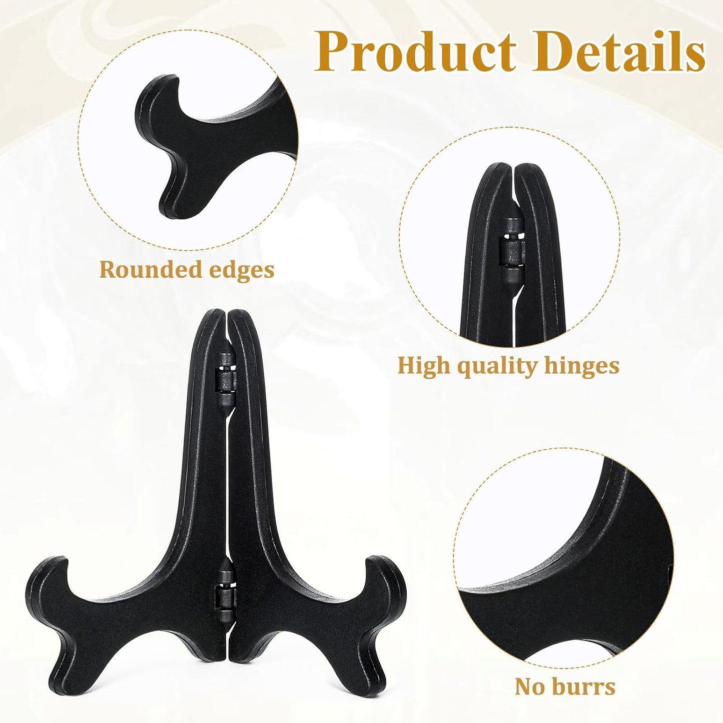 4" Easel Plate Holder, Black Wood-Like Plastic Display Stand Folding Small Plates Stand for Decorative Picture Frame Book Dish Artwork Easels