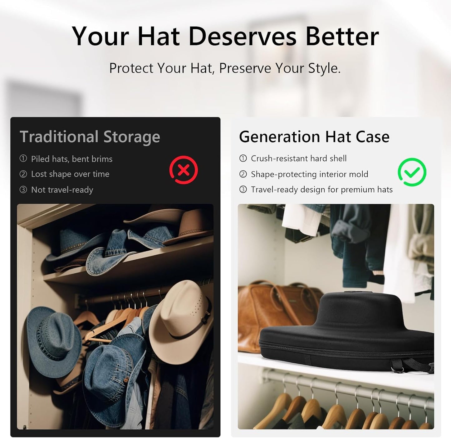 Cowboy Hat Box for Travel-Crush Proof Hat Travel Case for Cowboy Hats Holder Storage Box Organizer Cap Carrier with Adjustable Carry Strap