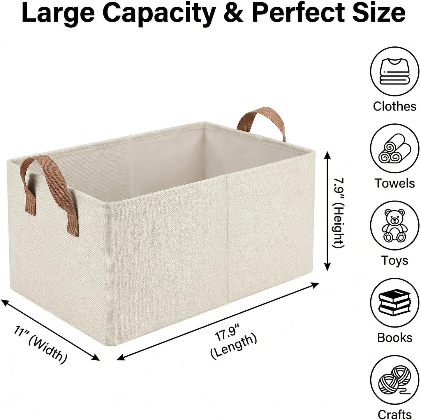 3 Pack Storage Bins Fabric Collapsible Organizers with Handles Sturdy Canvas with PP Board 17.9”x 11”x 7.9” Beige Foldable Storage Box for Closet Shelves, Books, Toys, Clothes, Office Organization