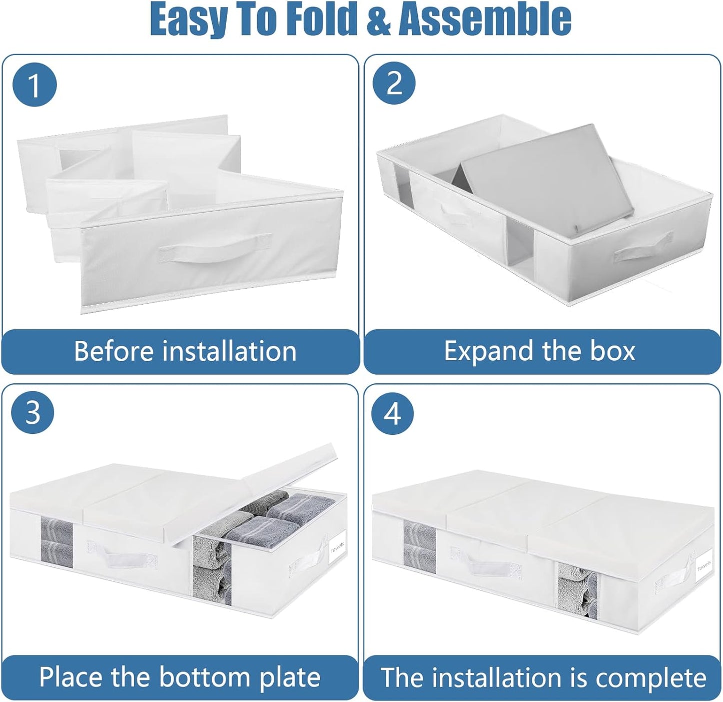 Underbed Storage Containers 3 Pack, Large Under Bed Storage Bins with Lids, Foldable Under the Bed Storage Drawer for Organizing Clothes, Shoes, Blankets, Pillows-PEVA Waterproof Material