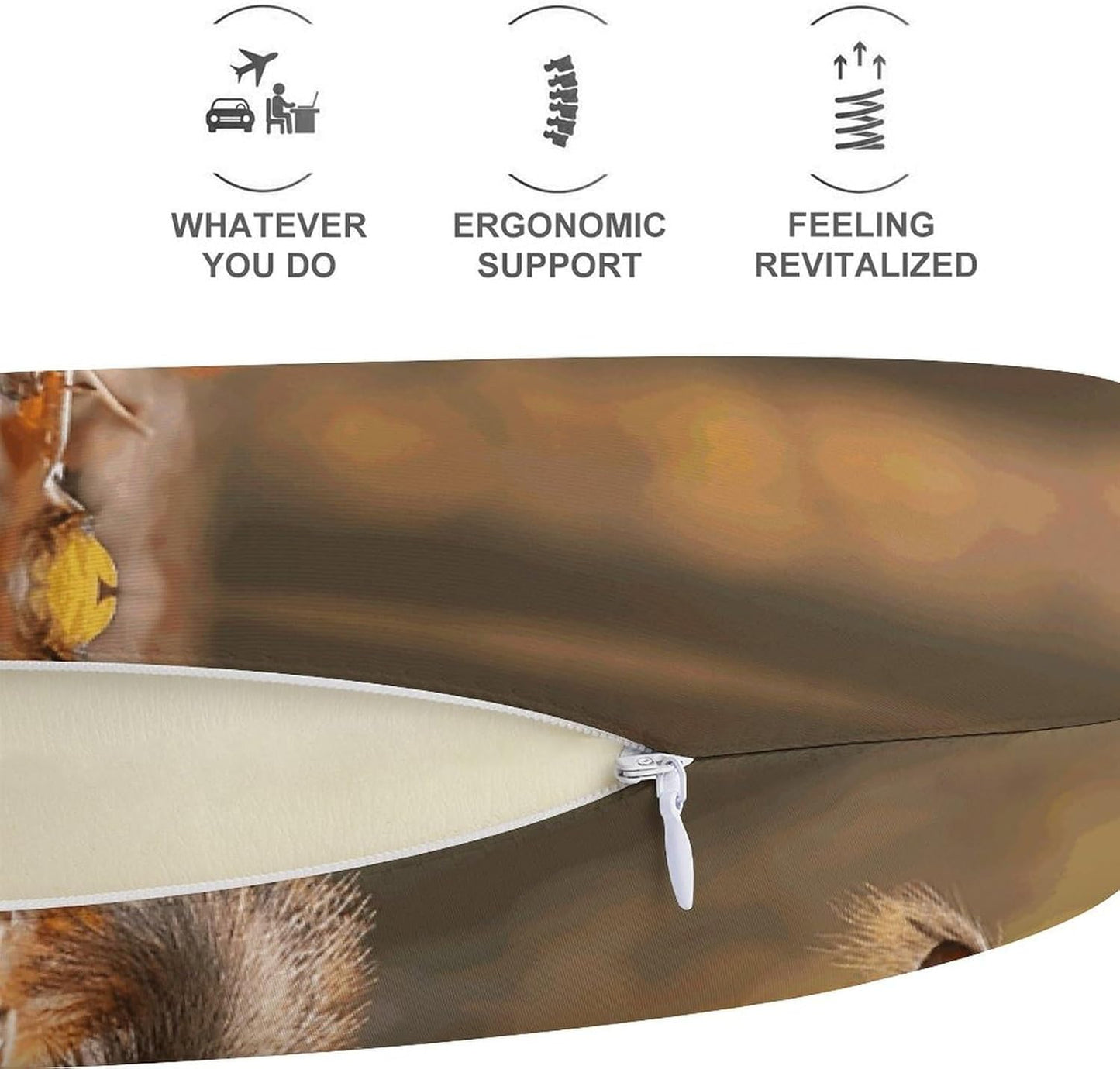 Squirrel and Leaves Neck Pillow Memory Foam U Shaped Pillows Portable Pillows for Shoulder Travel Head Support Pillow with Concealed Zipper for Airplane Car Home Office