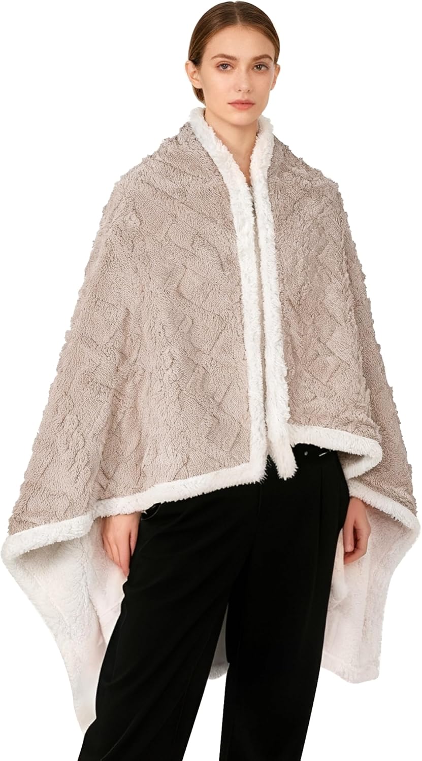 haozaikeji Wearable Blanket Plush Shawl Blanket Sleeveless Blankets Comfy Poncho Throw Wrap with Buttons for Home Office