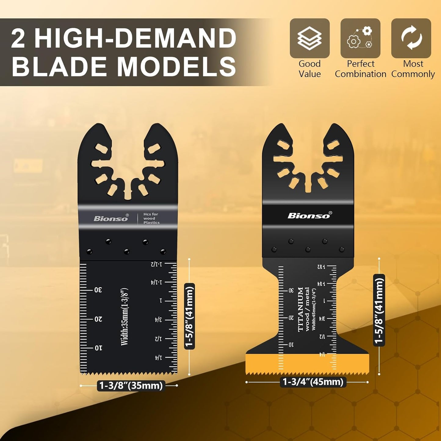 Bionso 55PCS Oscillating Saw Blades, Professional Universal Titanium Multitool Blades for Wood Plastics Metal, Quick Release Multi Tool Kits Fit Dewalt Ryobi Milwaukee Rockwell Fein Makita