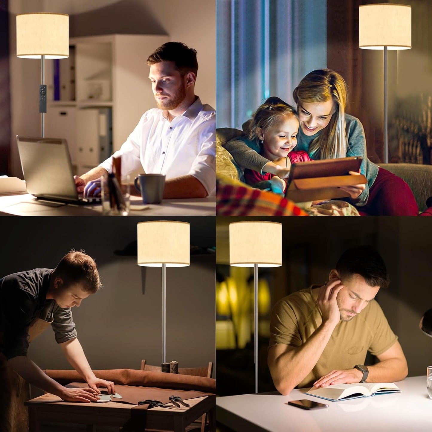 Keepsmile Dimmable Floor Lamps for LivingRoom with 12W LED Bulb, Foot Switch, Remote Custom Color Temperature Floor Light, Linen Shade Standing Lamps, Modern Tall Lamp for Office Bedroom Kid Room