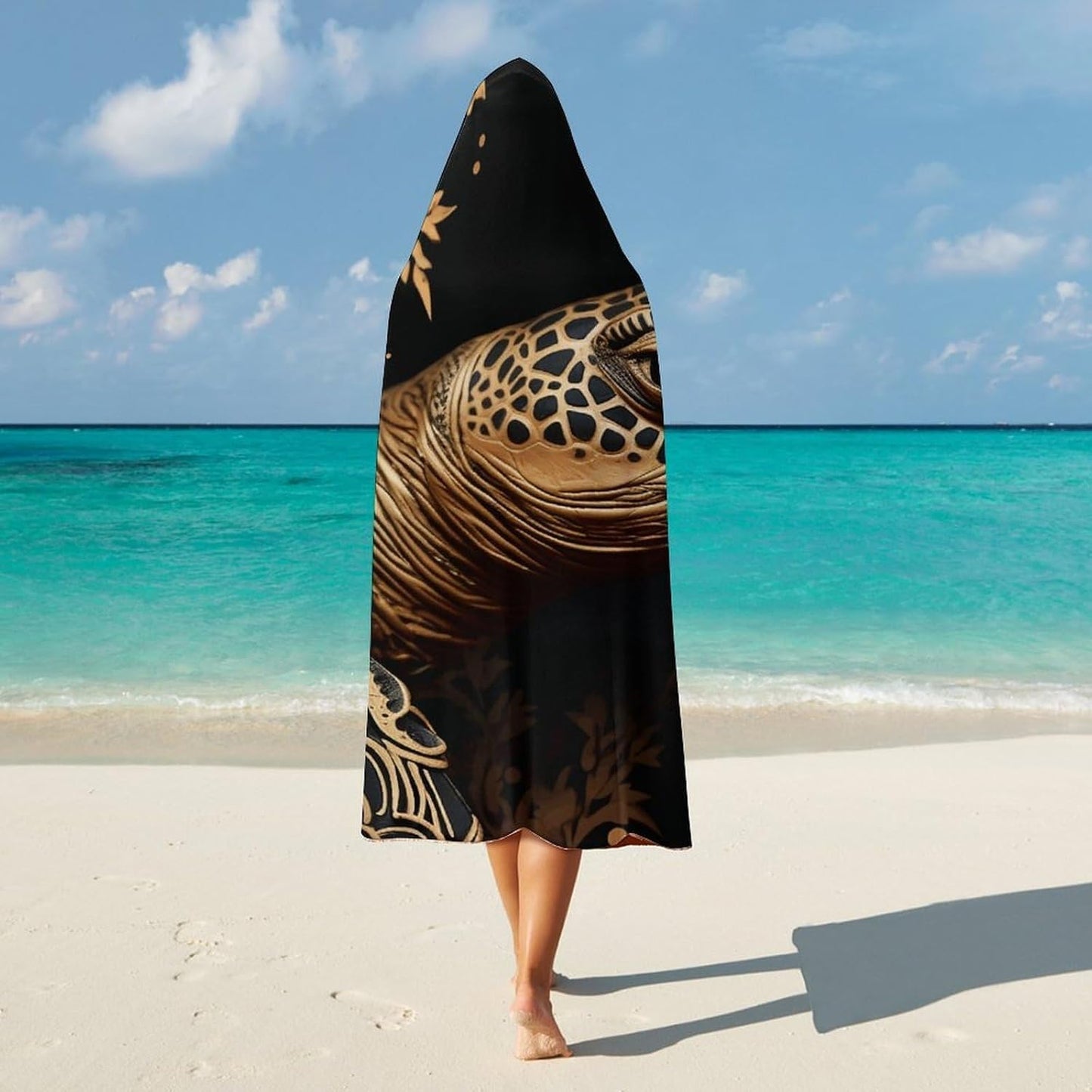 Gold Sea Turtle Wearable Blanket Hoodie for Adults Oversized Fleece Hooded Sweatshirt Wrap Soft Cozy
