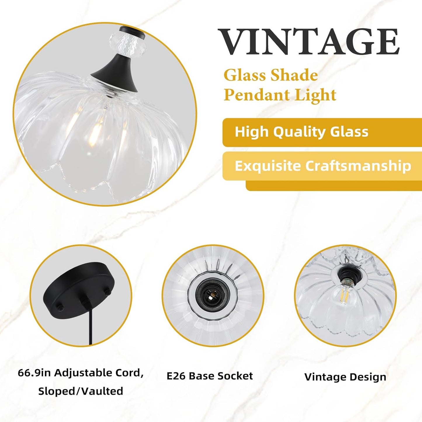 Vintage Pendant Light, Matte Black Pendant Light with Glass Shade, Farmhoue Pendant Light Fixture, Pendant Lighting for Kitchen Island, Dinnng Room, Living Room, Bedroom, Hallway