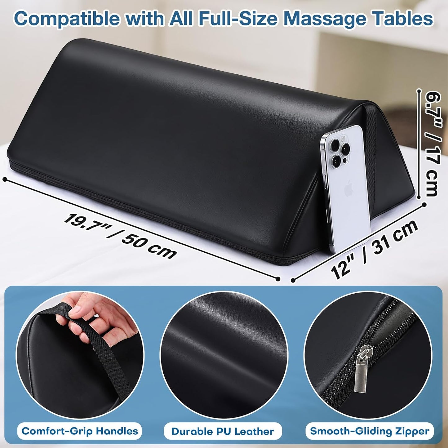 Knee Wedge Pillow for Legs, 20 x 12 x 7 inch Under Knee Elevated Pillow for Sleeping on Back Triangle Pillow for Legs with Strap Handle, Under Ankles Pain Relief Leg Pillow Bolster for Massage Table