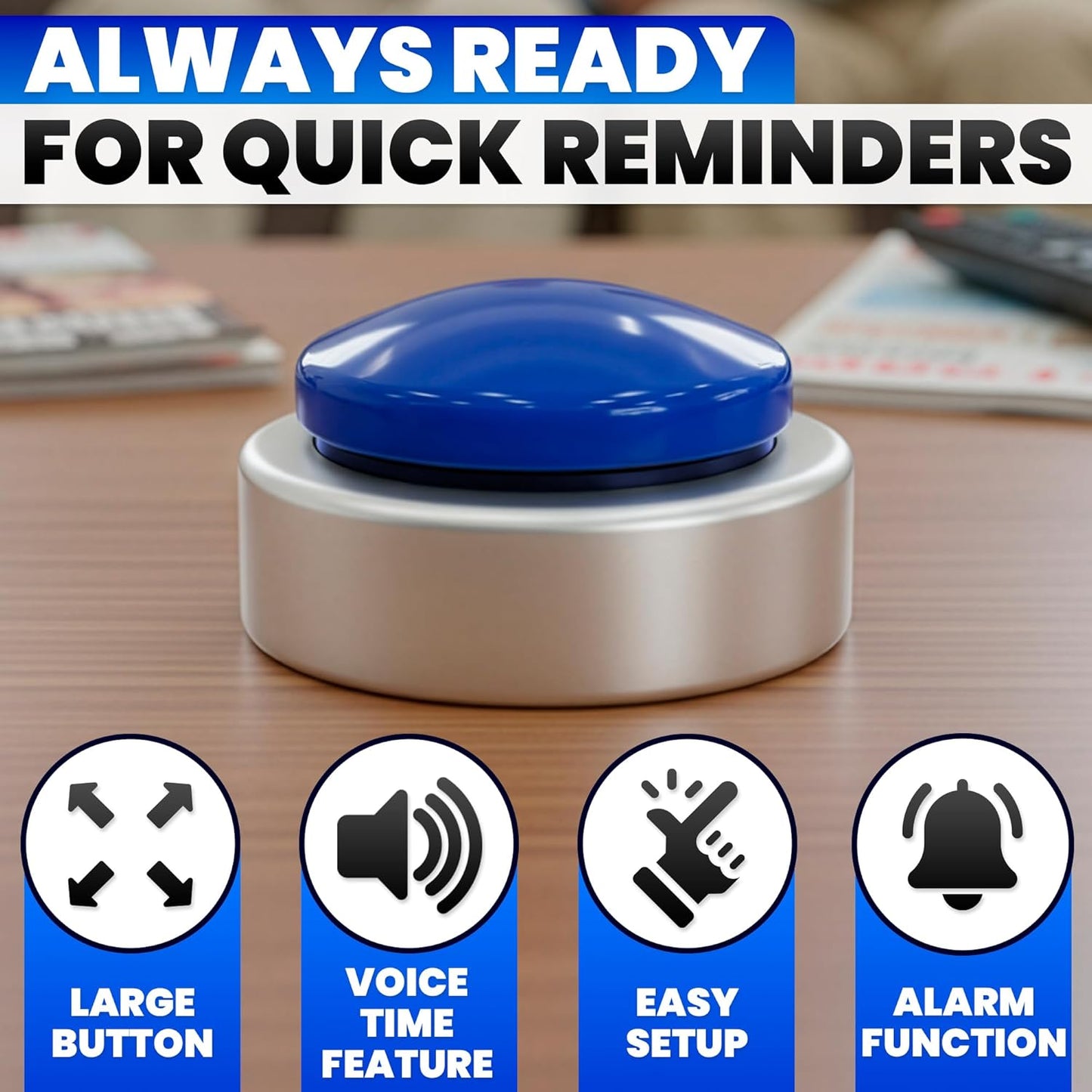 Talking Clock for Blind Elderly with English Voice & Alarm – Easy-to-Use Voice Announced Time & Date Talking Watches for the Blind | Big Button Interface, High/Low Volume, Gift for Elderly Loved Ones