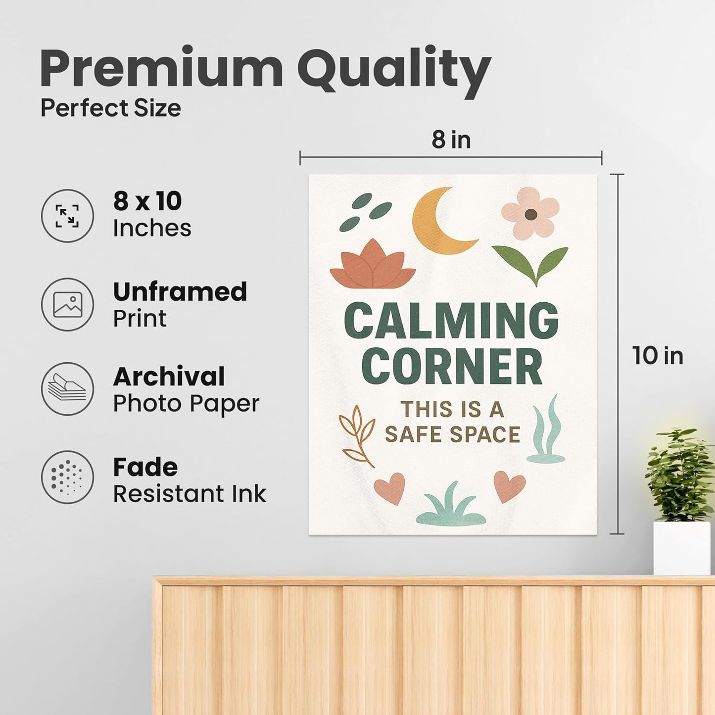 ZUKIY Peaceful Place for Gentle Moments - Motivational Wall Art Poster 8x10 Inch - Unframed Calm Corner Decor - Inspirational Sign for Kids Cozy Reading Space Classroom Bedroom Office Wall