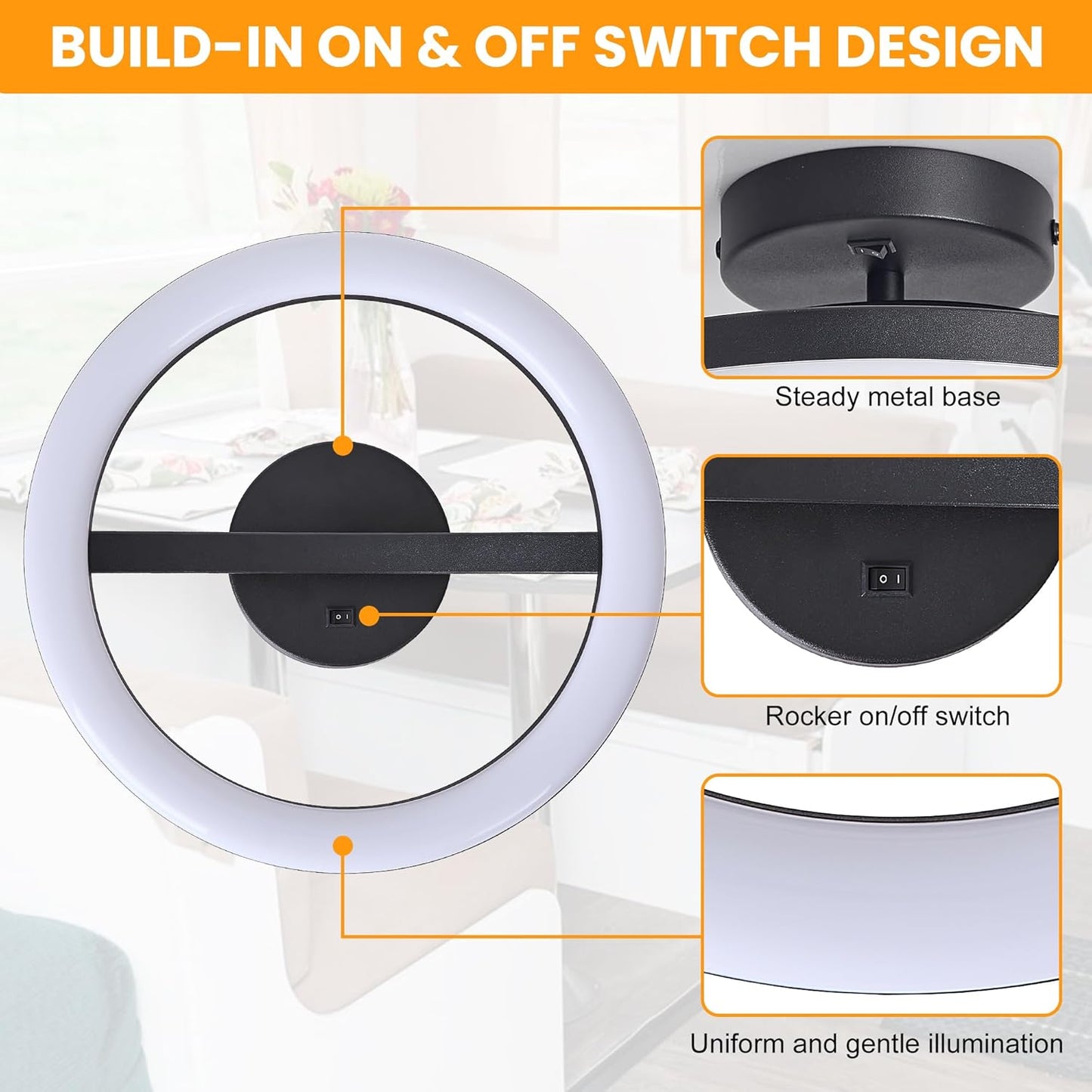Facon RV Interior Lighting 12V LED Pendant Light Fixture with Switch - 15W 750LM 4000K Cool White, Dimmable Ceiling Light for RV Motorhome Camper Dinette, Kitchen, 11.83’’ Dia