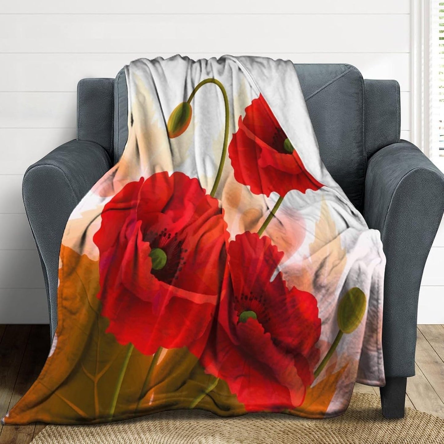 Poppy Flowers Vivid Petals Throw Blanket for Couch Super Soft Warm Lightweight Throw Blankets Cozy Flannel Bed Blanket Cute Decorative Blankets for All Seasons Home Decor Gift 50"*60"（130 * 150cm）