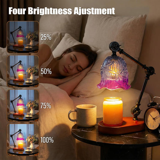 Candle Warmer Lamp, Dimmable Wax Melting Warmer with Adjustable Height, Bedroom Living Room Home Decor, Birthday Relaxation Gifts for Women (Purple1, Flower)