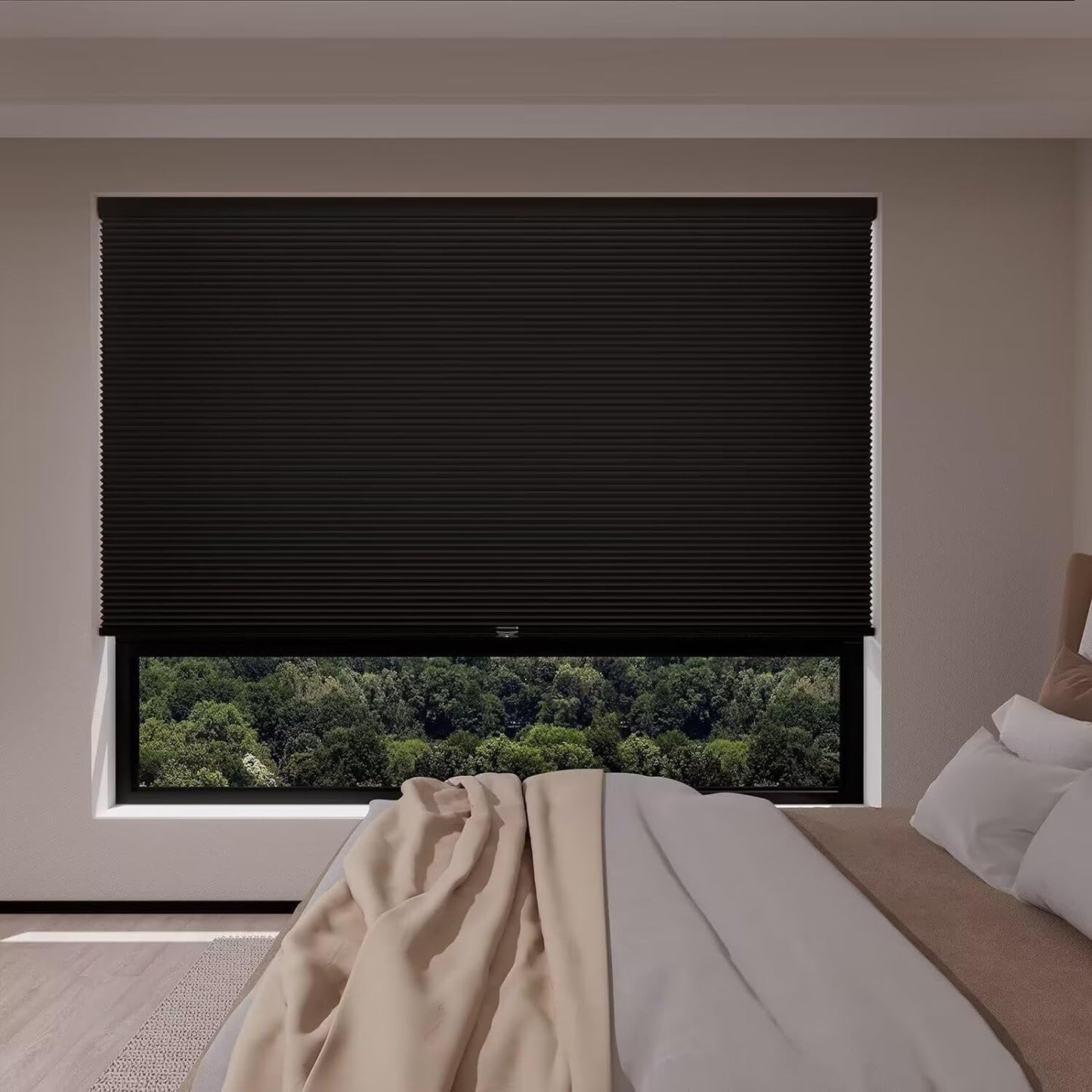 MYshade Cordless Blackout Window Blinds & Shades Pull Down Room Darkening Window Shades Light Blocking Honeycomb Cellular Shade for Indoor Windows Easy to Install 49 inch Wide, H72 Black Blinds