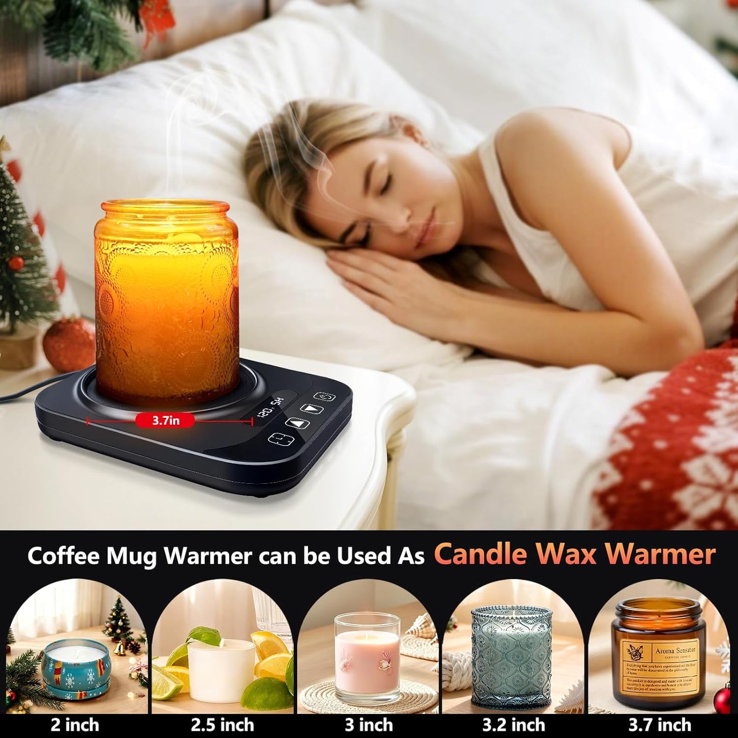 Coffee Mug Warmer Set for Gift: 36W Electric Smart Coffee Cup Warmer with 12 Mode Timer for Desk, Black 9 Mode Temperature Control Display Coffee Warmer Set Gift for Women Mom Men Coffee Lover, 14oz
