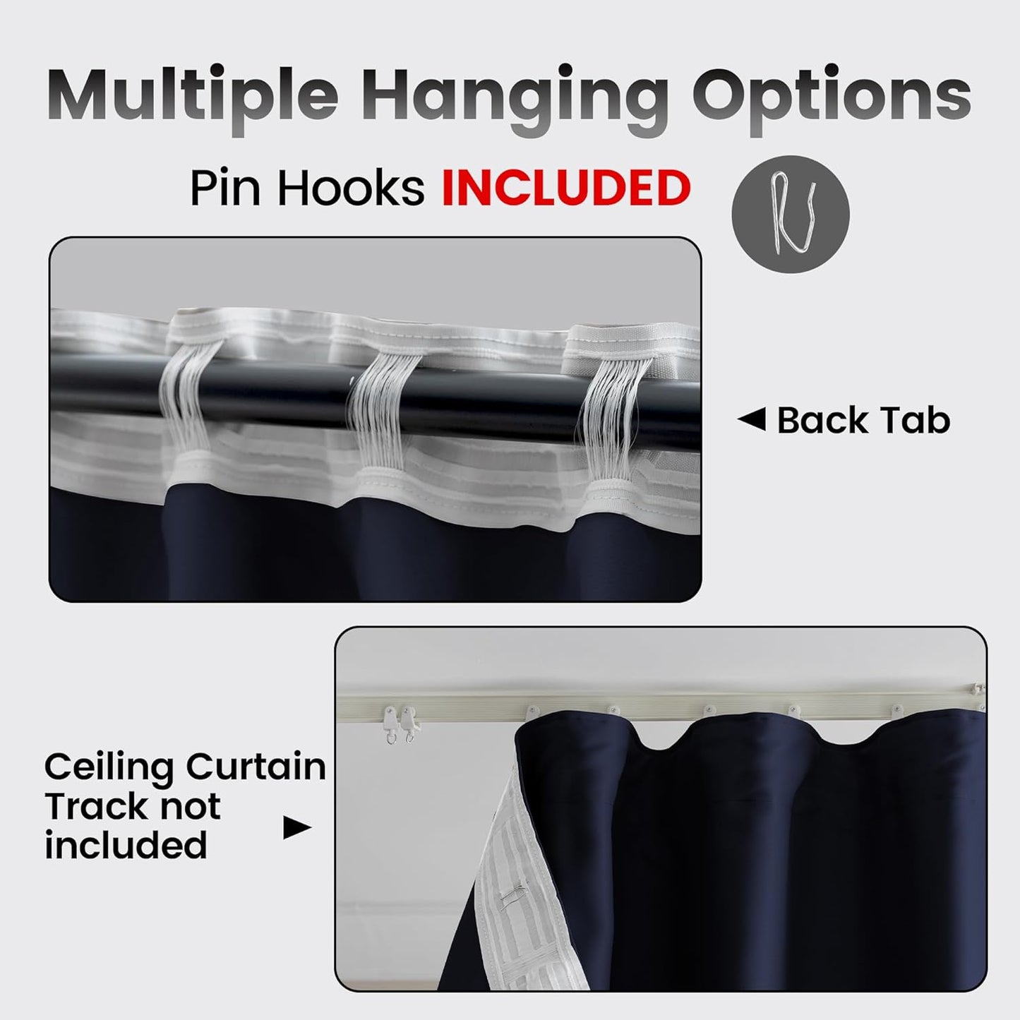 Extra Wide Room Divider Blackout Ceiling Theater Curtains with Hook, Floor Theater Curtains for Living Room(1Panel, Navy, W8.3ft x H9ft)