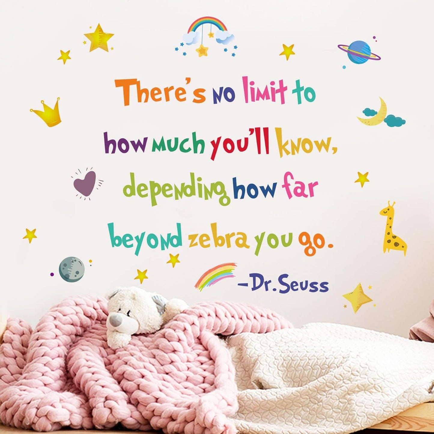 BooDecal 25.6 x 21.3 inches Colorful Dr Seuss No Limit Motivational Education Wall Lettering Stickers Murals Quotes and Sayings Home Art Décor for Door Entrance Living Room