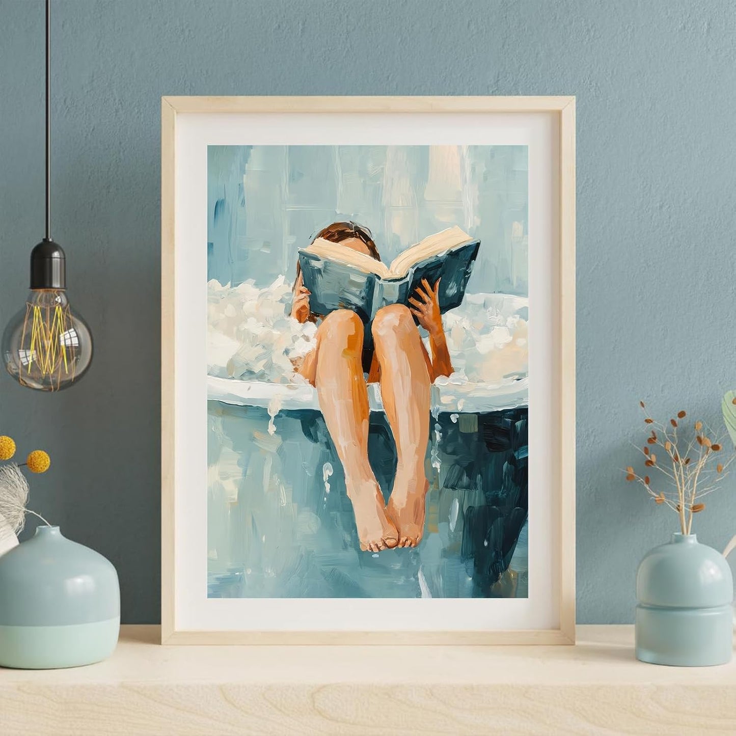 Woman Read Wall Art Bathroom Wall Decor Girl Portrait Poster Aesthetic Reading Poster Relaxing Spa Art Picture for Girls Bathroom 12x16in Unframed