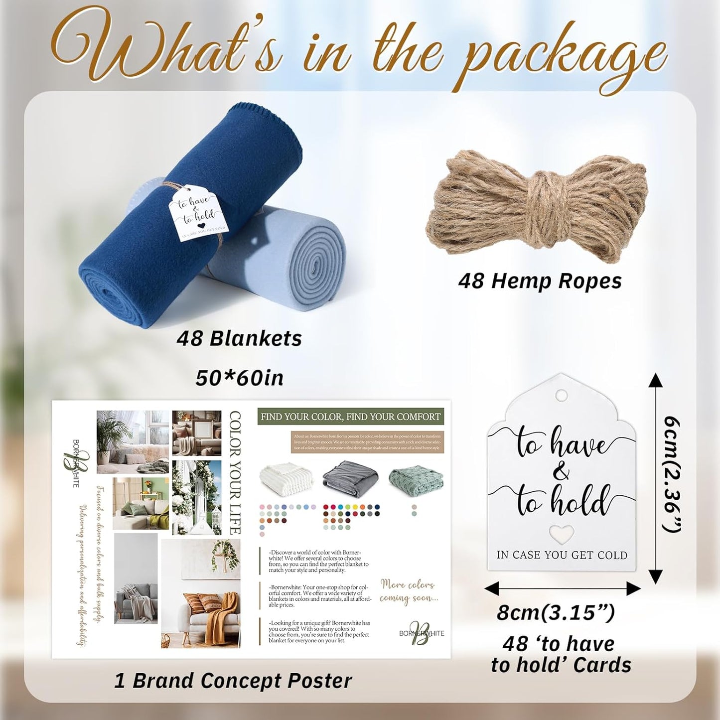 48 Pack Wedding Fleece Blankets Bulk 50 x 60 Inch Soft Lightweight Throw with to Have to Hold Card for Guests Lap Sleepover Spa Slumber Favors Gifts for Seasons (Gradient Blue)