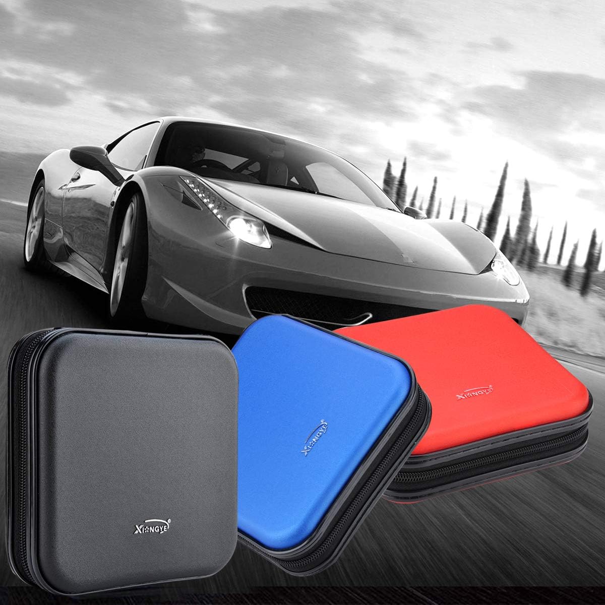 CD Wallet, 32 Capacity Heavy Duty, Car DVD Case Holder, Portable Storage Disk, Hard Shell Case (Blue)
