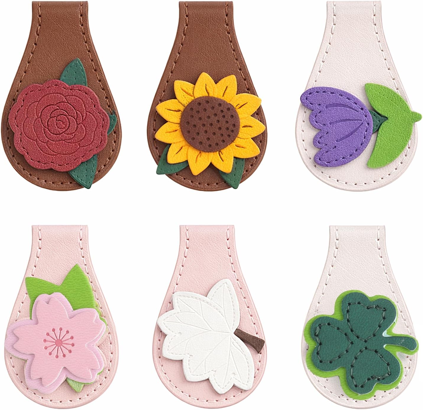6Pcs Magnetic Leather Bookmark, Easter Basket Stuffers Magnetic PU Book Marks Gifts for Reading Women Book Lovers Book Accessories
