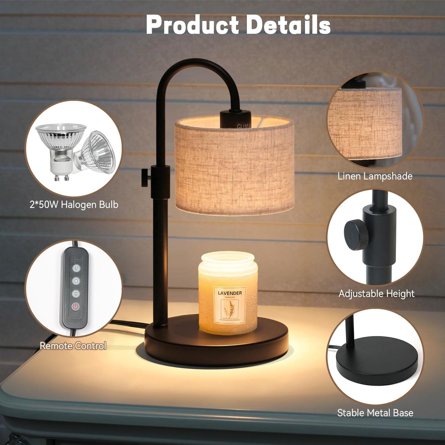 Candle Warmer Lamp with Timer, Dimmable Candle Wax Warmer Candle Lamp Warmer with 2 Bulbs, House Warming Gifts Birthday Gifts for Women Bedroom Home Decor (Linen-Upgraded)