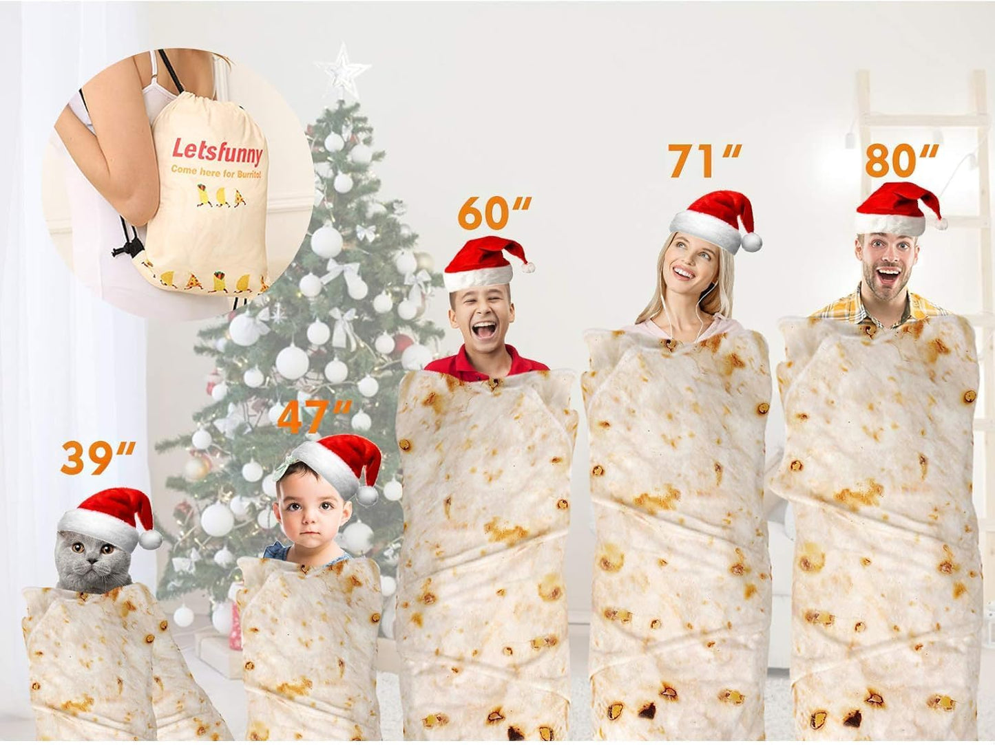 LetsFunny Burrito Tortilla Throw Blanket, 80in Soft Cozy Warm Couch Blankets for Women Men, Realistic Double Sided Taco Tortilla Round Food Blanket, Flannel Throw Blanket for Birthday Anniversary
