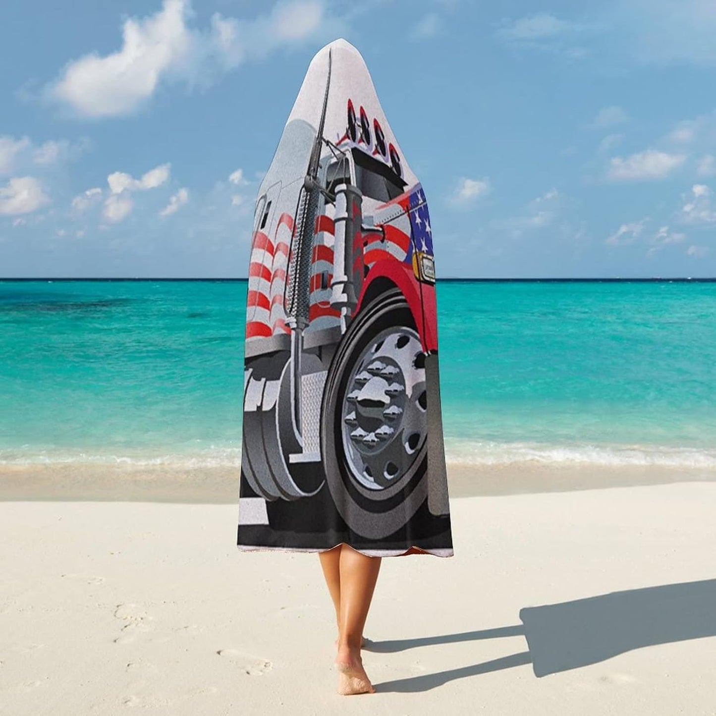 Throw Blankets, Truck Women Men Hooded Blanket, American Flag Themed Semi 18 Wheeler Transportation, Soft Warm Cozy, 60 x 80inches, Studying Reading Snuggling Napping Office, Red White Blue