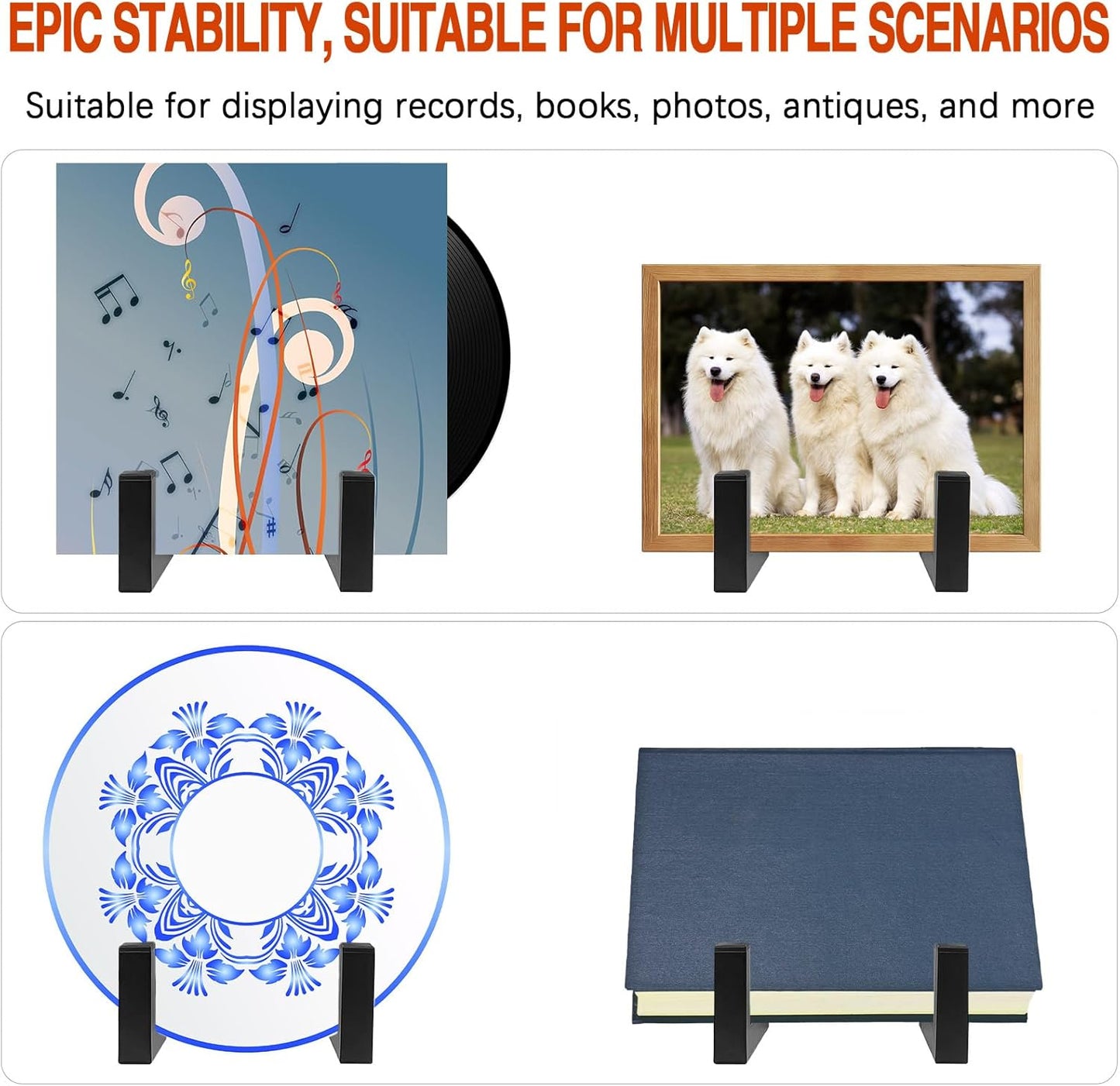2Pcs Metal Vinyl Record Holder Display Stand,Plate Stands Display Stand for Artwork,Decorative Photo Frame Stand for Picture,Decorative Plate,Platter,Book,Photo Easel(Black)