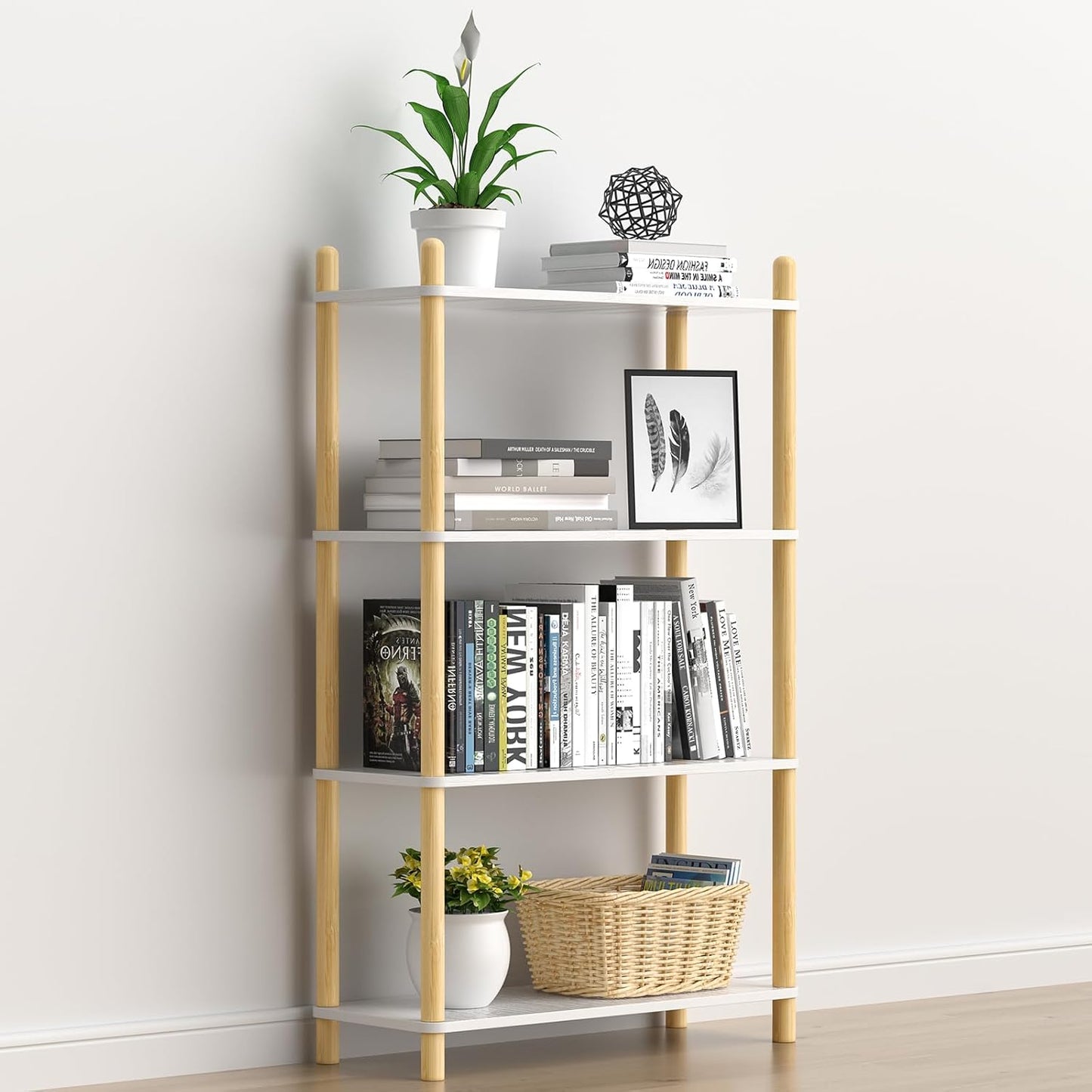 4-Tier Wooden Bookcase - Modern Freestanding Bookshelf, Multifunctional Display Shelf for Home and Office, White, Rectangular Design