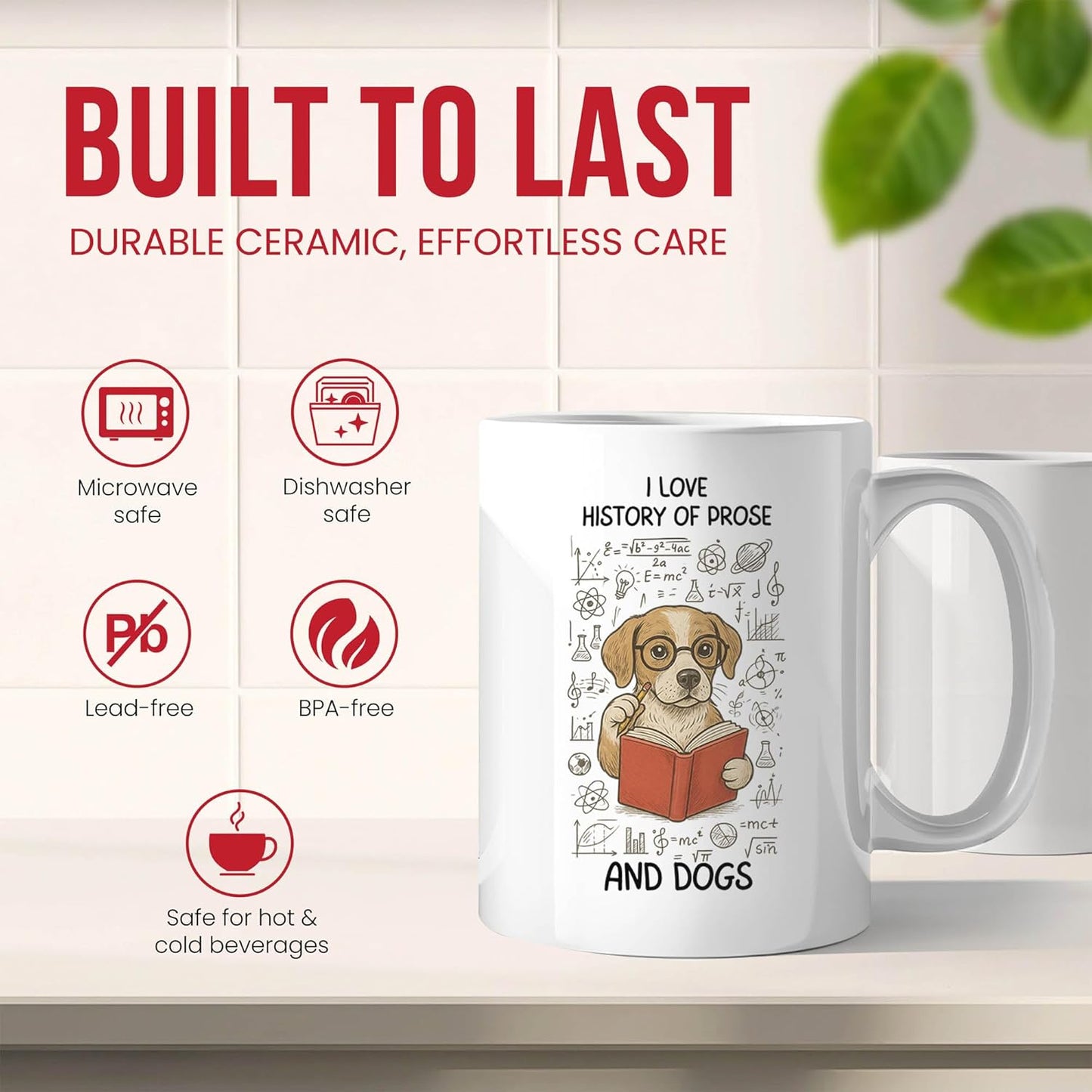 History Of Prose And Dogs Mug - Literary Coffee Cup - Writer Funny Gift From - Tea Mugs - Lover Cups - 11 Oz Ceramic Gifts For Book Lovers, Birthday, Him, Her, Christmas, National Reading Day