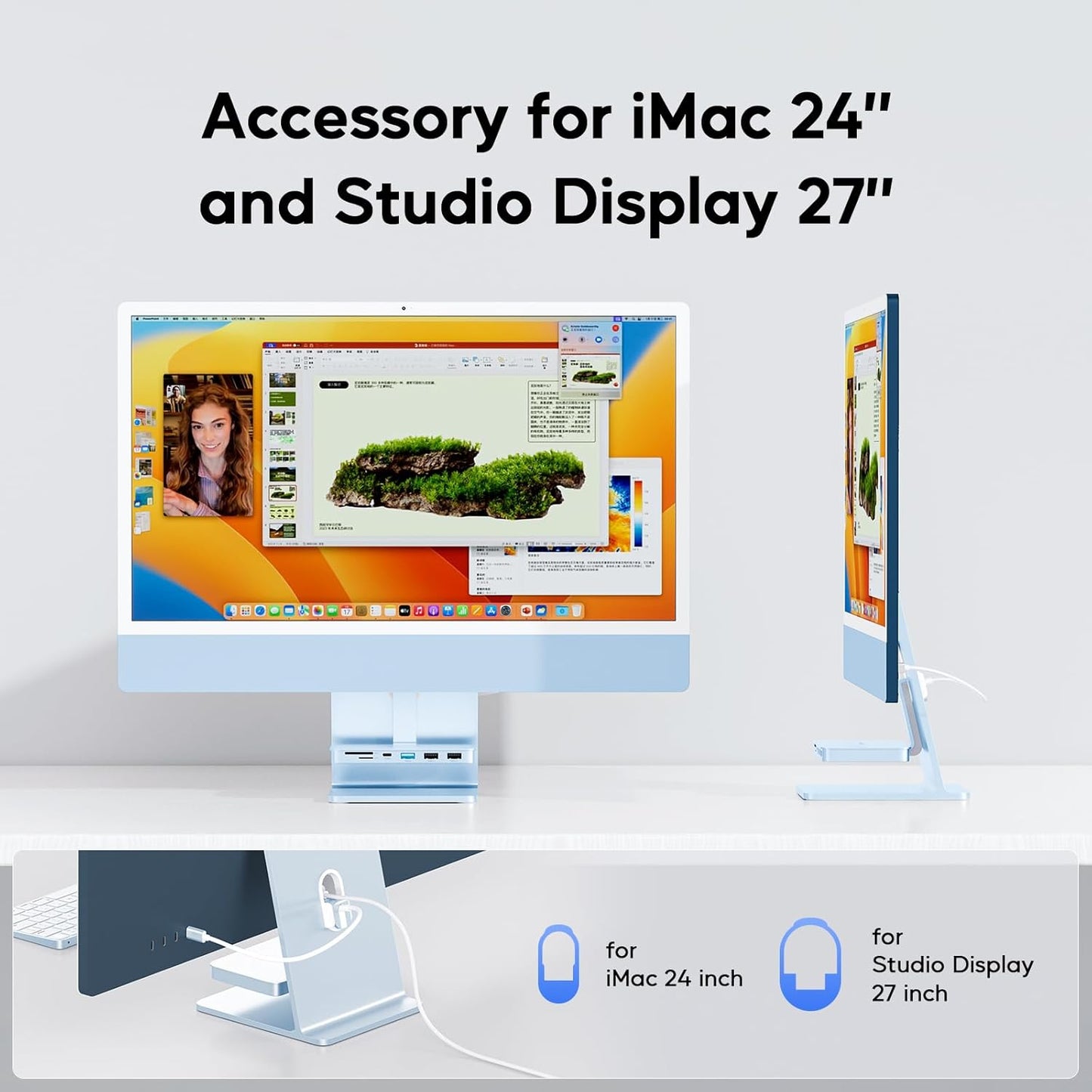 iMac Accessories for i-Mac 2021/2023/2024, PULWTOP USB C Hub for iMac with USB A/C 10Gbps, Hub for M1/M3/M4, 2USB A 2.0, SD/TF Card Reader for iMac24 inch & Studio Display 2 Blue