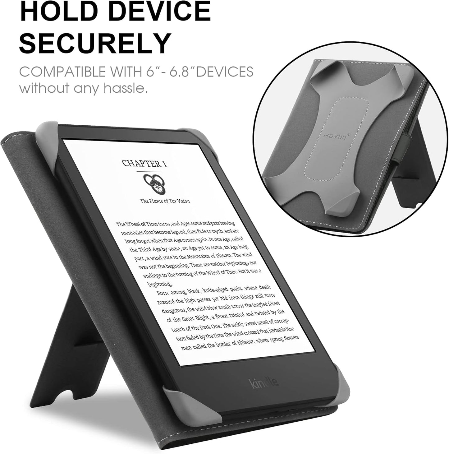 Universal Case Compatible with 6.8" Kindle Paperwhite/6" All-New Kindle 2022 & 2019/Kobo Clara HD/Kobo Clara 2E Leather Stand Cover for 6-6.8'' Pocketbook/Tolino E-Book Reader, Black