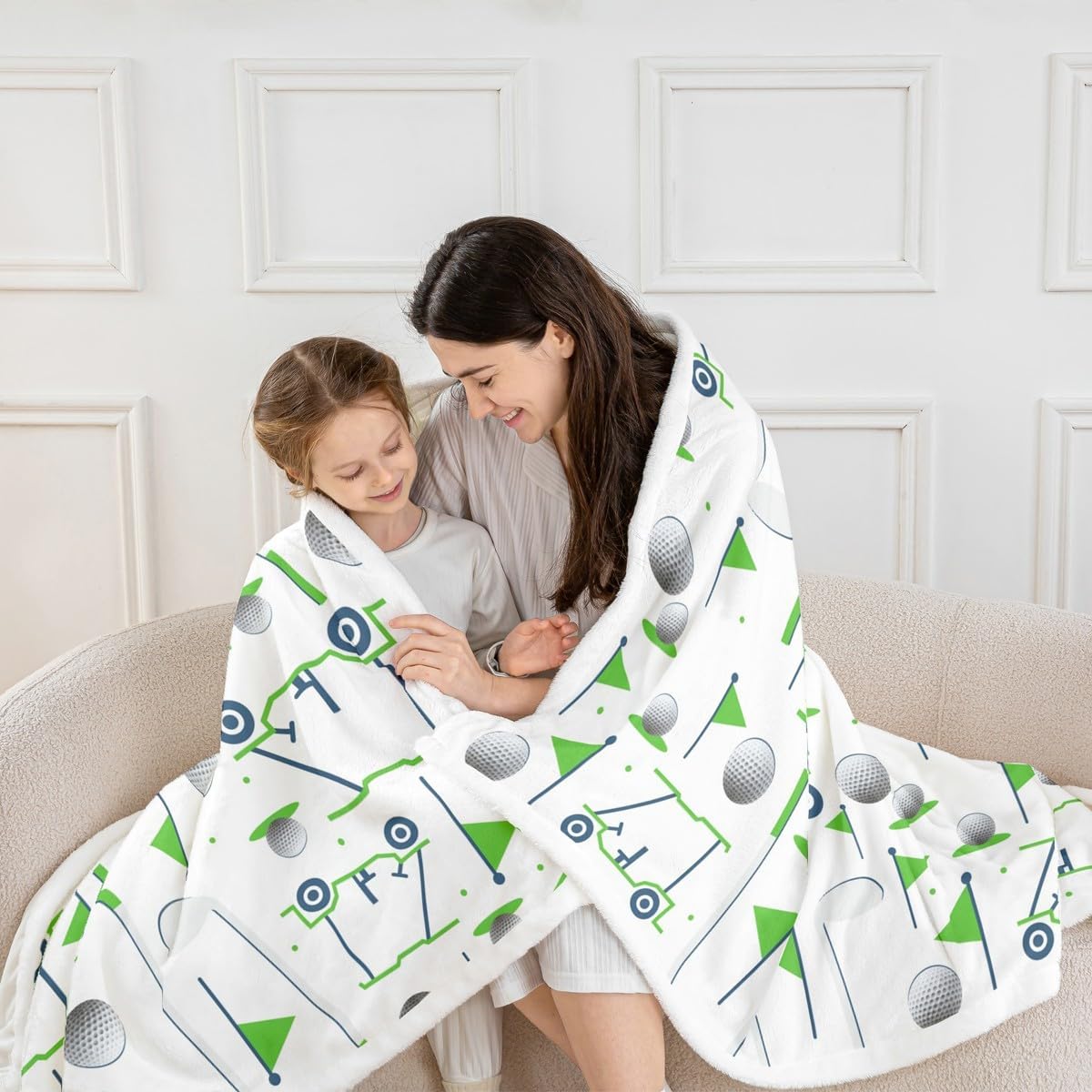 Feelyou Kids Golf Sherpa Throw Blanket Throw 50"x60" Golf Ball Golf Club Fleece Throw Blanket for Boys Girls Teens Golf Lover Sports Hobby Plush Blanket Fuzzy Blanket Green White Plush Blanket
