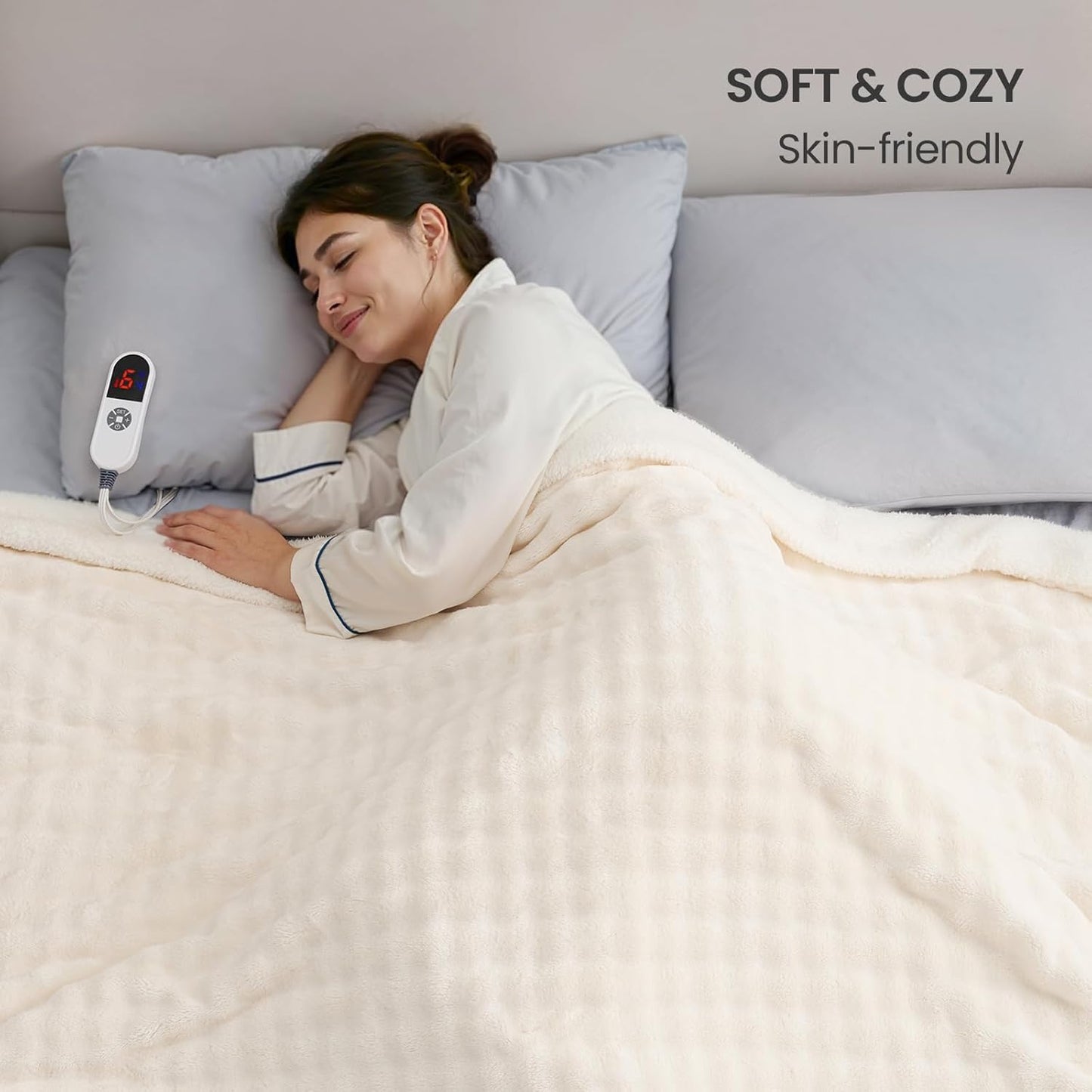 Heated Throw Blanket 50"x72", Electric Blanket with 3D Bubble-Shaped, Soft Flannel and Thickened Sherpa Fleece, 6 Heat Settings, 1-4H Timer, Couch Heated Blanket, Machine Washable, Gift, White