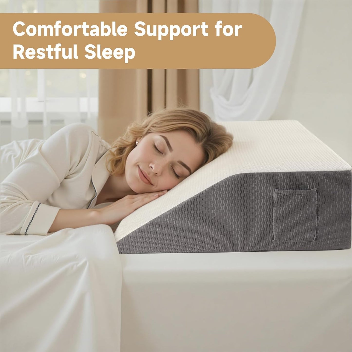 8" Leg Elevation Pillow, Leg Wedge Pillow for Swelling and Blood Circulation, Leg Pillow for After Surgery Recovery, Knee Hip Ankles Back Pain Relief, Knee Pillow for Sleeping, Removable Cover, Grey