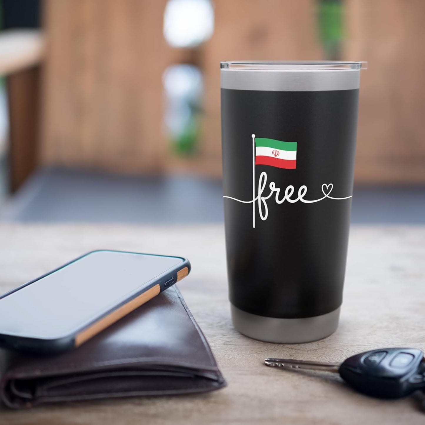 Free Iran Flag Cat Heart Script Women's Persian Pride Stainless Steel Insulated Tumbler