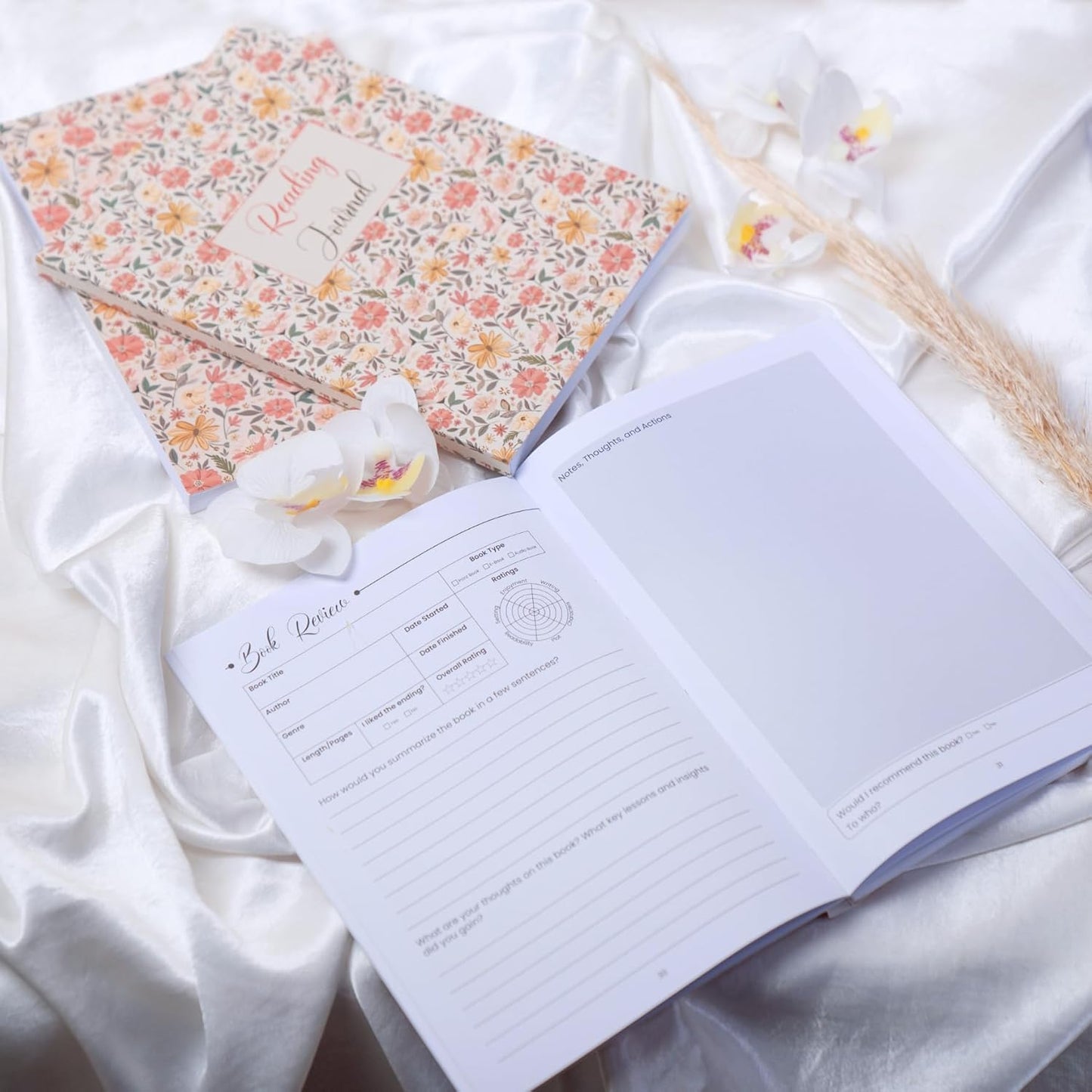 Luxury Floral Reading Journal for Book Lovers - 60 Review Pages, Lay-Flat Binding,100 GSM Paper, Reading Tracker, Size A5 (5.8 x 8.3 inches), 145 Pages