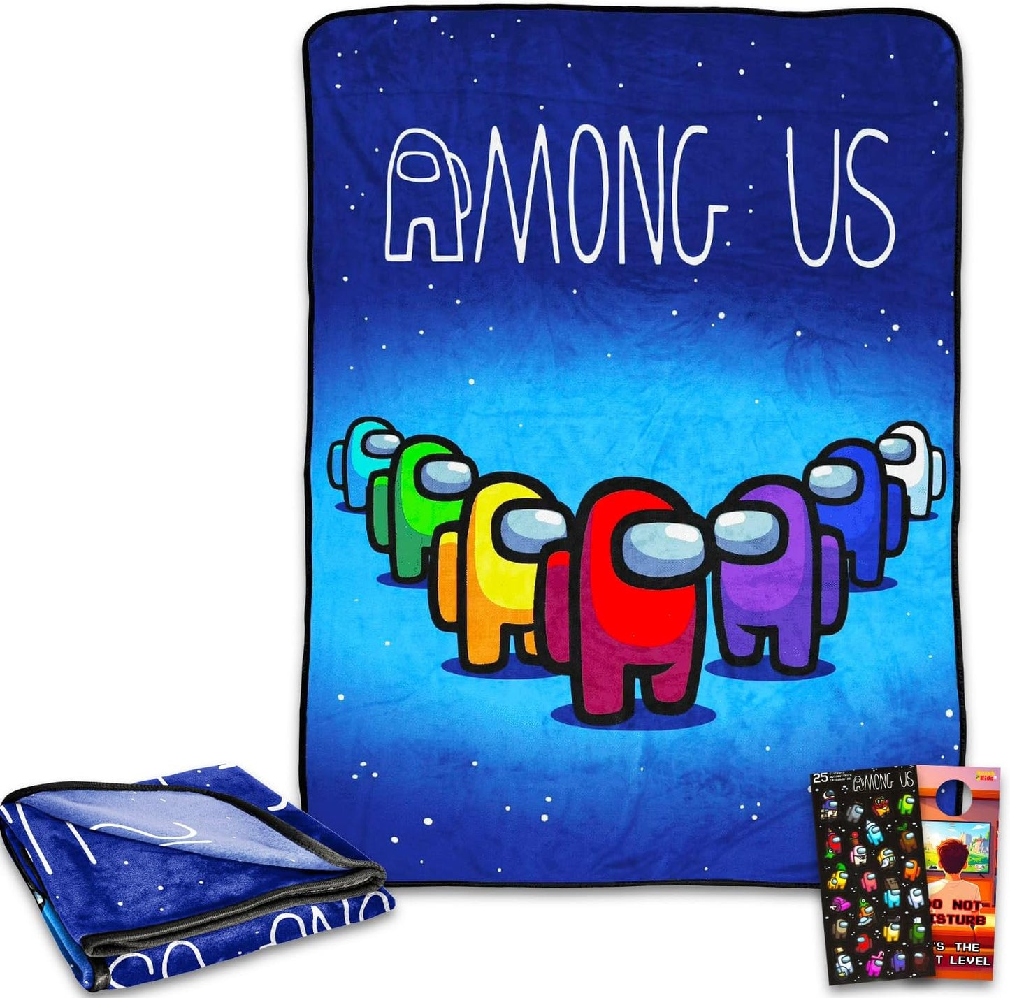 Among Us Fleece Blanket for Kids - Bundle with Crewmate Silk Touch Throw, Stickers, and More | Among Us Blanket Size 40" x 50"