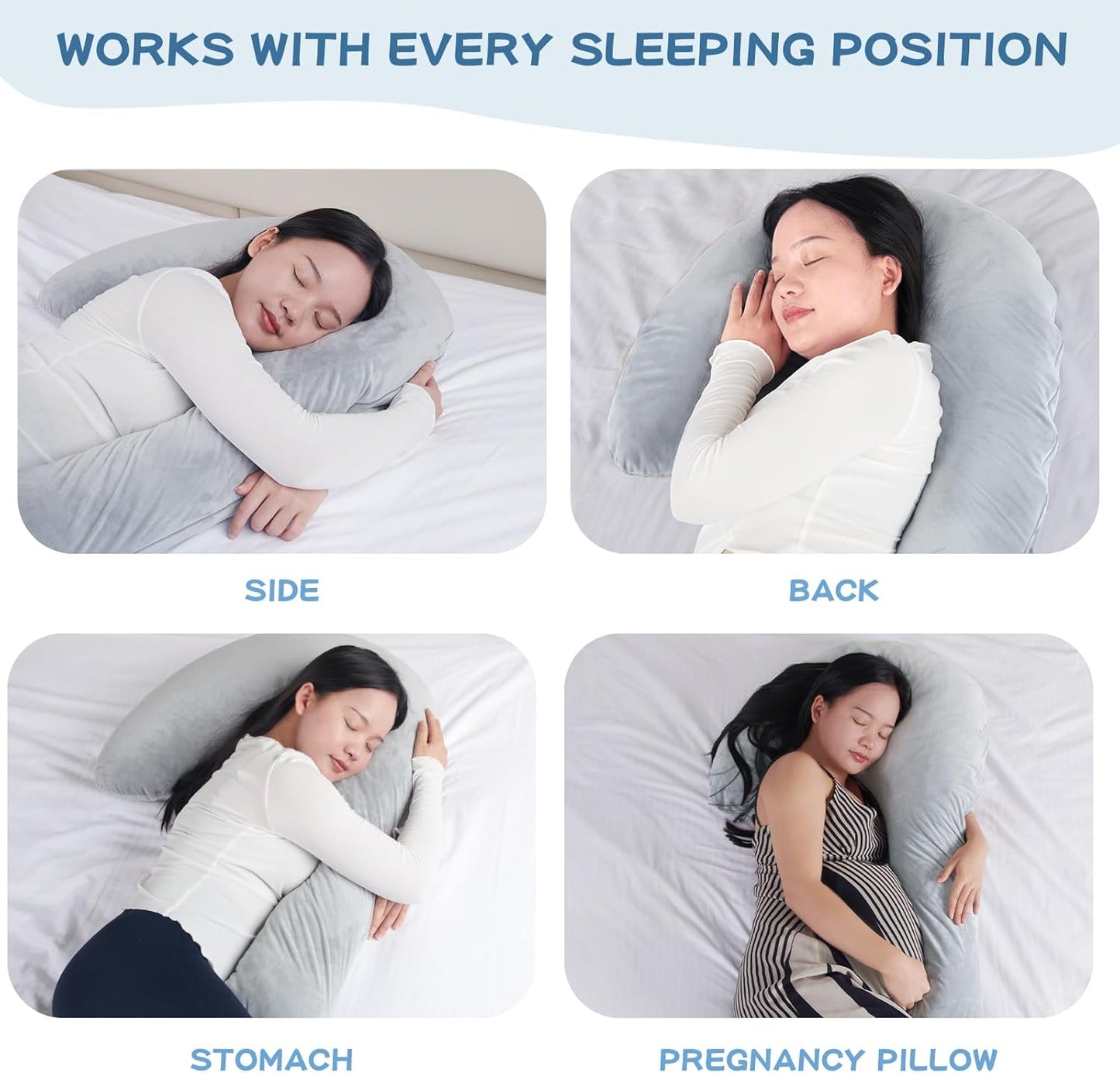 SAHEYER Body Pillow for Side Sleepers, 68 Inch Long Pillow Memory Foam Pillow with Cover, 3-Shaped Full Body Pillow Support Pregnancy - for Back, HIPS, Legs, Belly for Adults (Grey)