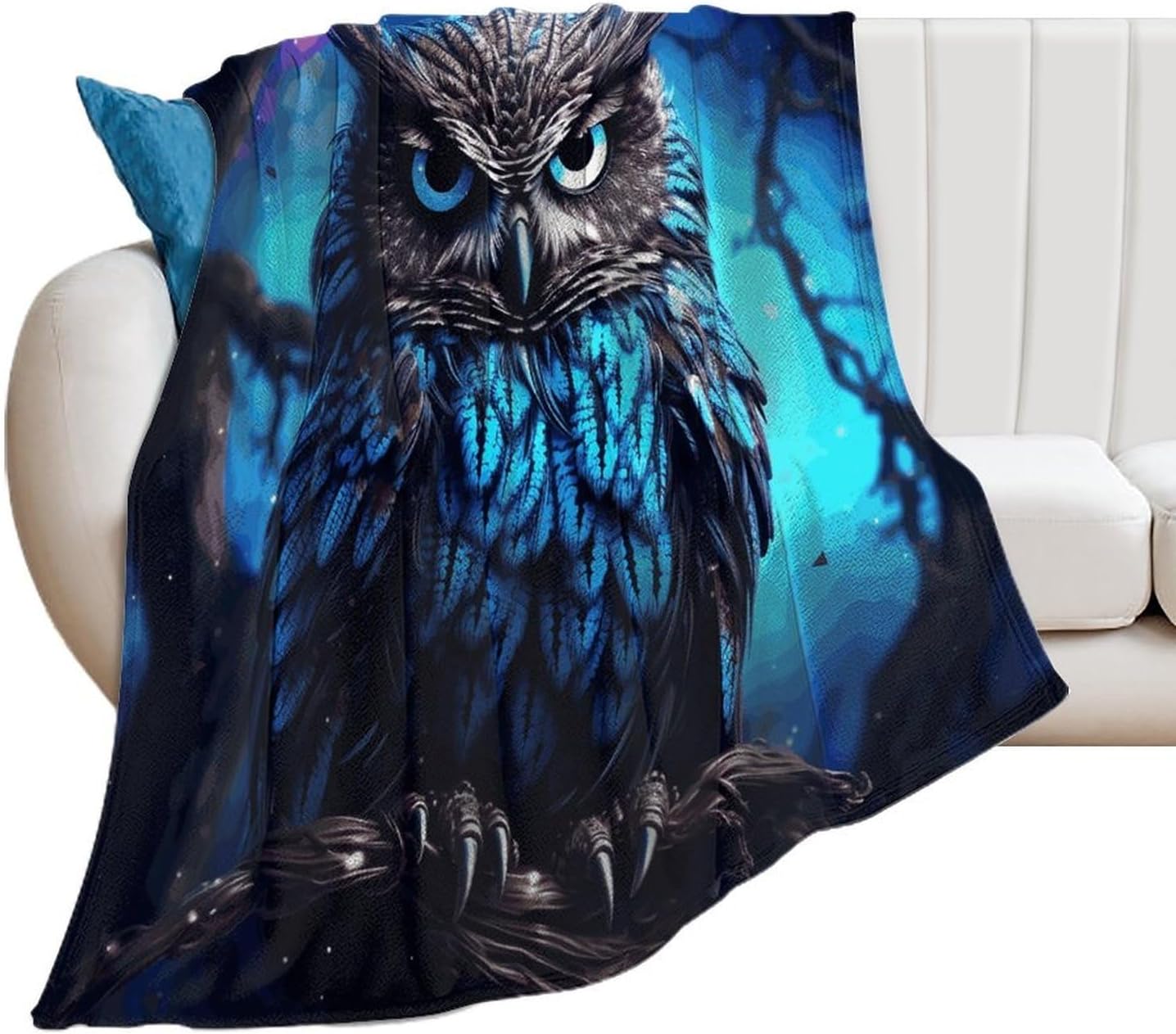 Blue Owl Throw Blanket for Couch Super Soft Warm Lightweight Throw Blankets Cozy Flannel Bed Blanket Cute Decorative Blankets for All Seasons Home Decor Gift 30"*40"（76 * 100cm）