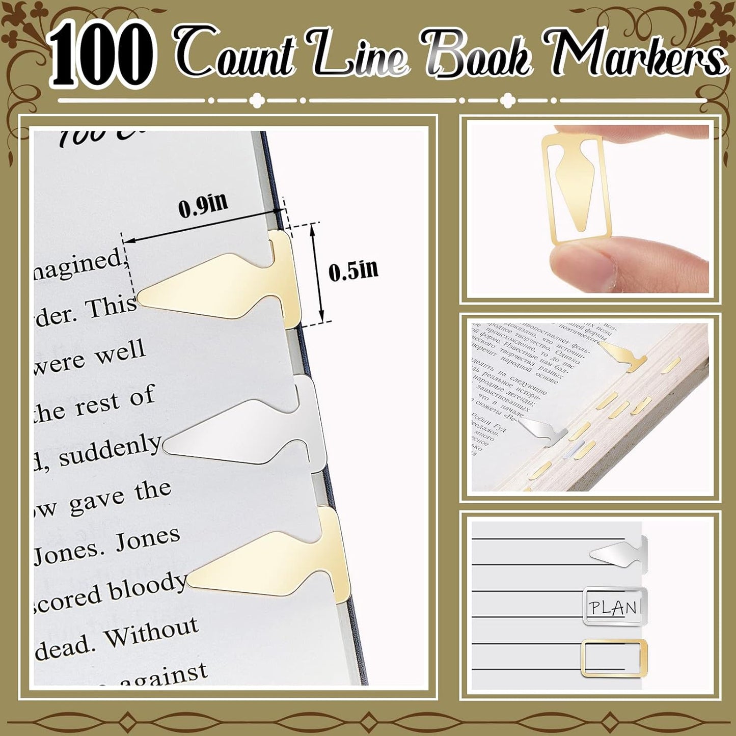 Spakon 100 Count Tin Mixed Metals Book Line Markers Arrow Bookmarks and Page Markers for Reading Teachers Students Book Lovers School and Work (Silver and Gold)