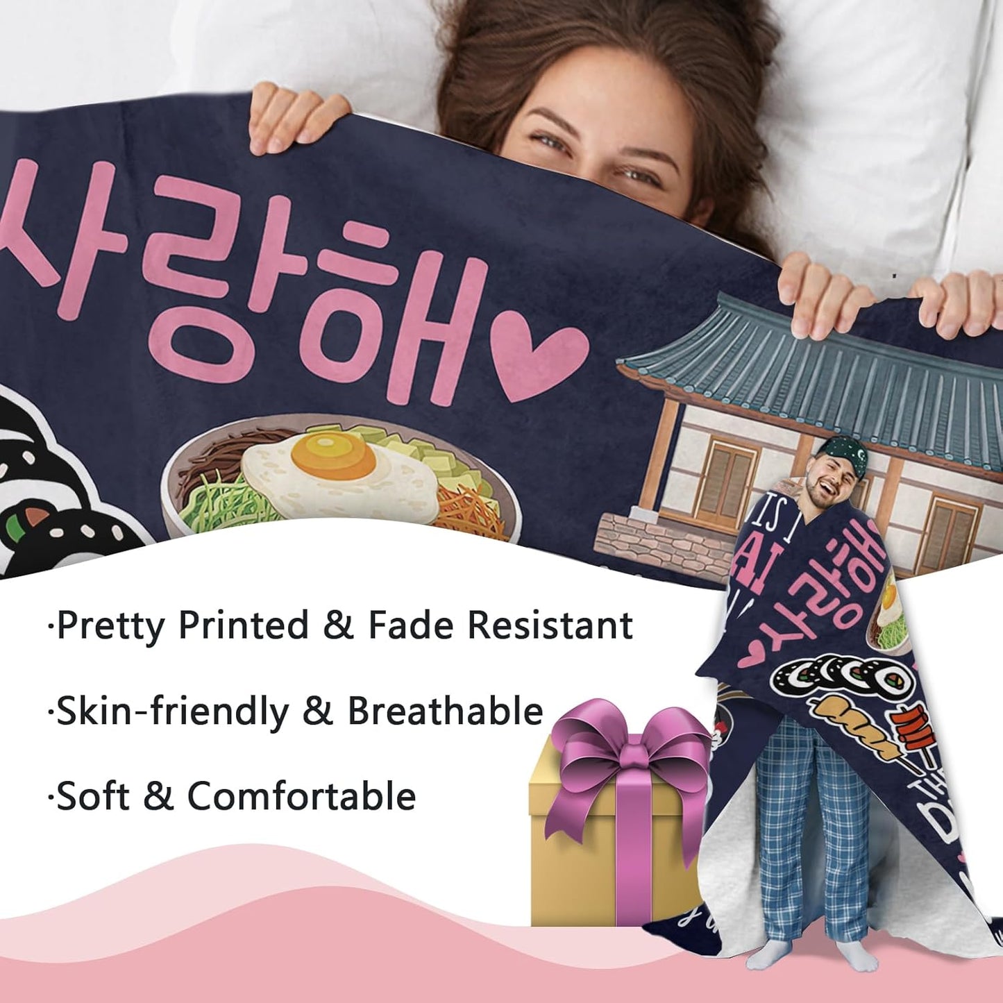 Korean Drama Gifts for Women Girls Teen Flannel Throw Blanket, Food Present for Korean Friends K Pop Lovers Fans, K Drama Soft Bedding Sofa Blanket Birthday Ideas 50" x 60"