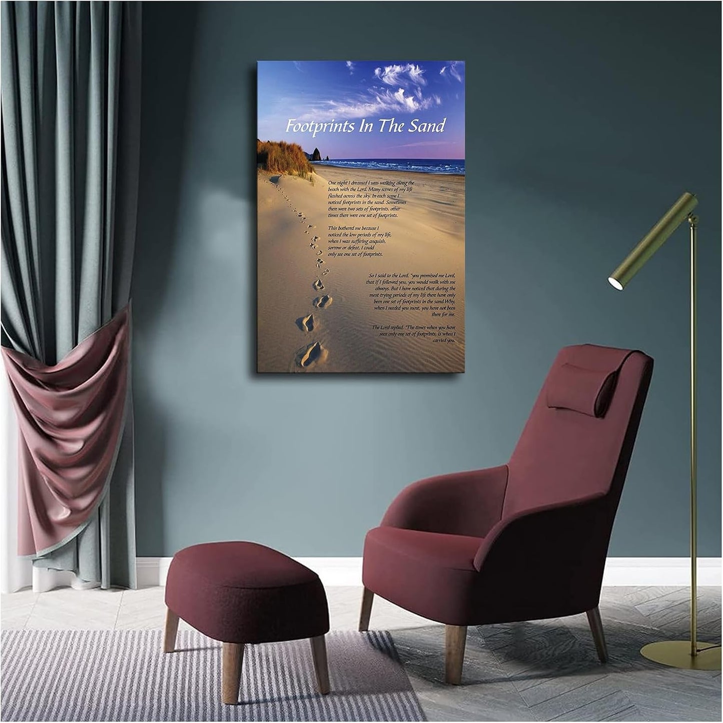 Footprints in The Sand Poem Poster Canvas Print Painting Picture Wall Art Bedroom Living Room Decor (unframe,8x12 inch)